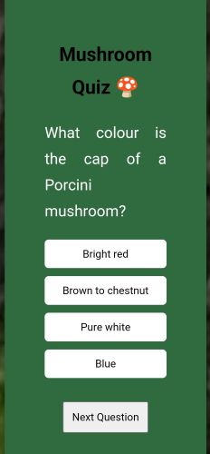 screenshot of the new quiz feature on the mushroom pages