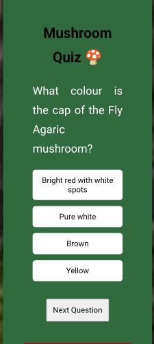 screenshot of the new quiz feature on the mushroom pages